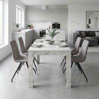 Σετ τραπεζαρία 5τμχ Darlen - Bianca Megapap χρώμα λευκό εφέ μαρμάρου - ανοιχτό μπεζ 125x72x74εκ.