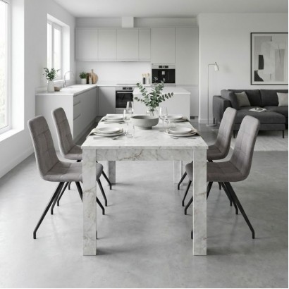 Σετ τραπεζαρία 5τμχ Darlen - Bianca Megapap χρώμα λευκό εφέ μαρμάρου - ανοιχτό μπεζ 125x72x74εκ.