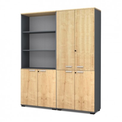 Ντουλάπα γραφείου με κλειδαριά επαγγελματική Venturo Megapap χρώμα ανθρακί - φυσικό οξιάς 160x40x200εκ.