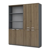 Ντουλάπα γραφείου με κλειδαριά επαγγελματική Venturo Megapap χρώμα ανθρακί - καρυδί 160x40x200εκ.