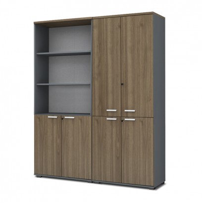 Ντουλάπα γραφείου με κλειδαριά επαγγελματική Venturo Megapap χρώμα ανθρακί - καρυδί 160x40x200εκ.