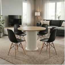 Σετ τραπεζαρία 5τμχ Bohema - Nova Megapap χρώμα ivory/sepet oak - μαύρο Ø90x77,7εκ. Σετ τραπεζαρία 5τμχ Bohema - Nova Megapap χρώμα ivory/sepet oak - μαύρο Ø90x77,7εκ.