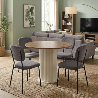 Σετ τραπεζαρία 5τμχ Bohema - Kevin Megapap χρώμα ivory/sepet oak - γκρι Ø90x77,7εκ.