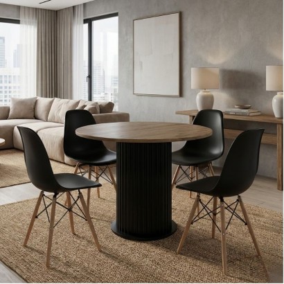 Σετ τραπεζαρία 5τμχ Bohema - Nova Megapap χρώμα μαύρο/sepet oak - μαύρο Ø90x77,7εκ.