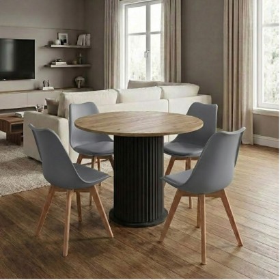 Σετ τραπεζαρία 5τμχ Bohema - Viva Megapap χρώμα μαύρο/sepet oak - γκρι Ø90x77,7εκ.