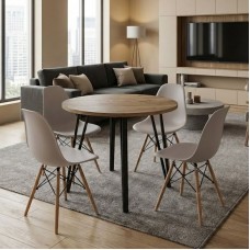 Σετ τραπεζαρία 5τμχ Xana - Nova Megapap χρώμα sepet oak - cappuccino Ø90x77,5εκ.