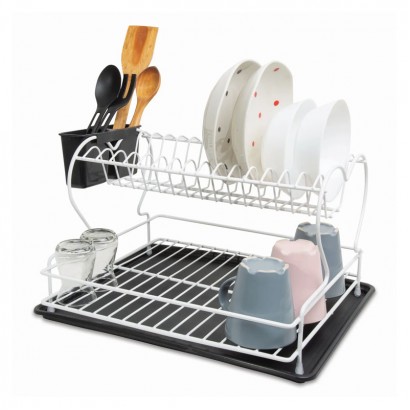 Πιατοθήκη διώροφη Perilla μεταλλική χρώμα λευκό 45x34x25εκ.