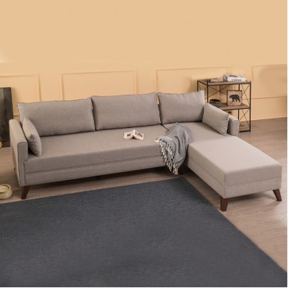 Γωνιακός καναπές Bella Megapap δεξιά γωνία υφασμάτινος χρώμα κρεμ 275x165x85εκ.