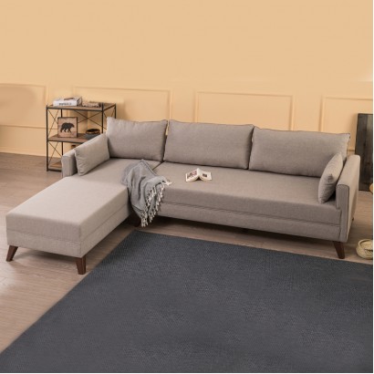 Γωνιακός καναπές Bella Megapap αριστερή γωνία υφασμάτινος χρώμα κρεμ 275x165x85εκ.