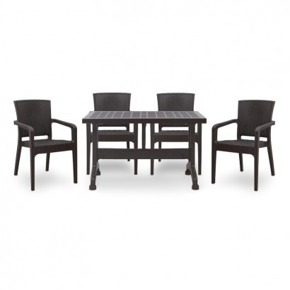 Σετ τραπεζαρία κήπου Callan Megapap 5τμχ πολυπροπυλενίου τραπέζι 120x70 - πολυθρόνα recycled χρώμα καφέ S_GP046-0002,1+GP046-0001,2x4