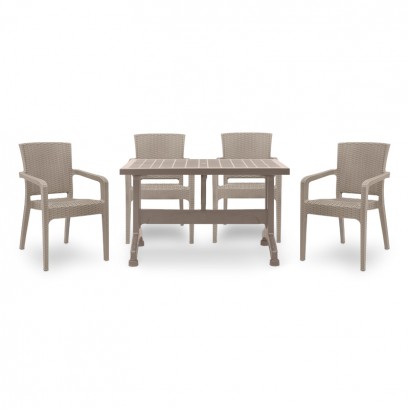 Σετ τραπεζαρία κήπου Callan Megapap 5τμχ πολυπροπυλενίου τραπέζι 120x70 - πολυθρόνα recycled χρώμα cappuccino S_GP046-0002,2+GP046-0001,3x4