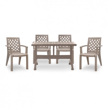 Σετ τραπεζαρία κήπου Callan Megapap 5τμχ πολυπροπυλενίου τραπέζι 120x70 - πολυθρόνα χρώμα cappuccino S_GP046-0002,2+GP046-0004,2x4