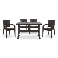 Σετ τραπεζαρία κήπου Callan Megapap 5τμχ πολυπροπυλενίου τραπέζι 140x80 - πολυθρόνα recycled χρώμα καφέ S_GP046-0003,1+GP046-0001,2x4