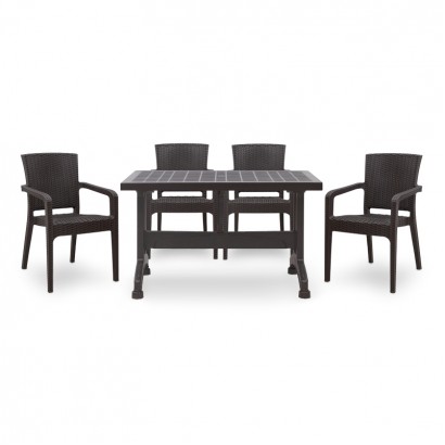 Σετ τραπεζαρία κήπου Callan Megapap 5τμχ πολυπροπυλενίου τραπέζι 140x80 - πολυθρόνα recycled χρώμα καφέ S_GP046-0003,1+GP046-0001,2x4