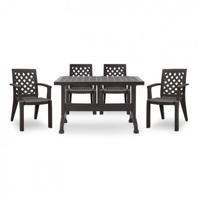 Σετ τραπεζαρία κήπου Callan Megapap 5τμχ πολυπροπυλενίου τραπέζι 140x80 - πολυθρόνα χρώμα καφέ S_GP046-0003,1+GP046-0004,3x4