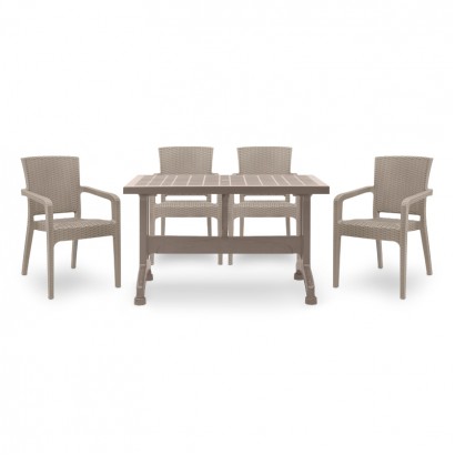 Σετ τραπεζαρία κήπου Callan Megapap 5τμχ πολυπροπυλενίου τραπέζι 140x70 - πολυθρόνα recycled χρώμα cappuccino S_GP046-0003,2+GP046-0001,3x4