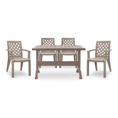 Σετ τραπεζαρία κήπου Callan Megapap 5τμχ πολυπροπυλενίου τραπέζι 140x70 - πολυθρόνα χρώμα cappuccino S_GP046-0003,2+GP046-0004,2x4