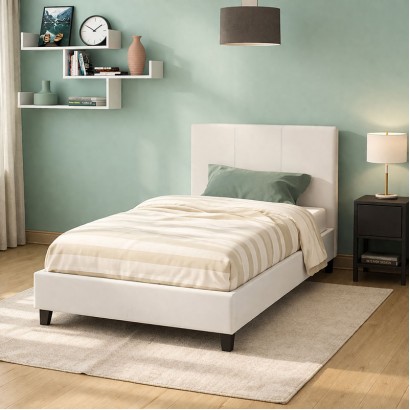 Κρεβάτι Nevil pakoworld 100x200 PU χρώμα λευκό ματ