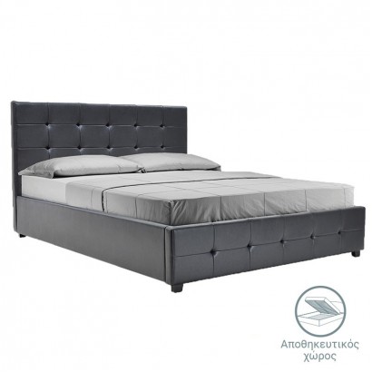 Κρεβάτι Roi pakoworld 160x200 PU μαύρο ματ + αποθηκευτικό χώρο