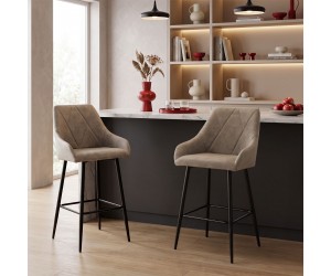 Σκαμπό bar Empower pakoworld μεταλλικό μαύρο-ύφασμα antique γκρι καφέ