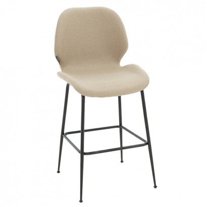 Σκαμπό bar Impel pakoworld μεταλλικό μαύρο-ύφασμα μπεζ