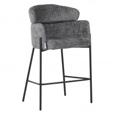 Σκαμπό μπαρ Tolerse Inart ανοιχτό γκρι ύφασμα-πόδι μαύρο μέταλλο