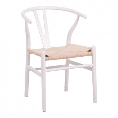Καρέκλα Wishbone pakoworld rubberwood-σχοινί σε λευκή απόχρωση 53.5x57x74εκ