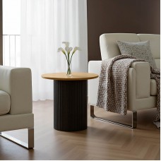 Βοηθητικό τραπέζι Dovel pakoworld mdf σε sonoma -μαύρο μέταλλο Φ50x50εκ Βοηθητικό τραπέζι Dovel pakoworld mdf σε sonoma -μαύρο μέταλλο Φ50x50εκ