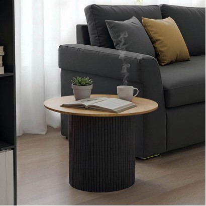 Τραπέζι σαλονιού Dovel pakoworld mdf σε sonoma-μαύρο μέταλλο Φ70x45εκ Τραπέζι σαλονιού Dovel pakoworld mdf σε sonoma-μαύρο μέταλλο Φ70x45εκ