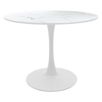 Tραπέζι Balou pakoworld mdf σε λευκή απόχρωση με όψη μαρμάρου Φ120x73εκ