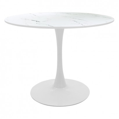 Tραπέζι Balou pakoworld mdf σε λευκή απόχρωση με όψη μαρμάρου Φ120x73εκ