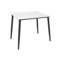 Τραπέζι Gustas pakoworld λευκό μαρμάρου sintered stone-μαύρο μέταλλο 80x80x76εκ