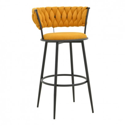 Σκαμπό μπαρ Alkia I pakoworld ύφασμα σε κίτρινη απόχρωση- πόδι μαύρο μέταλλο 50x56x95εκ