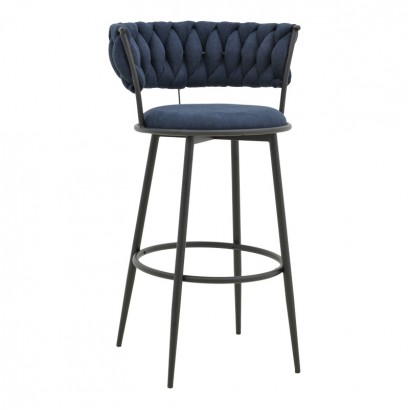 Σκαμπό μπαρ Alkia I pakoworld ύφασμα σε μπλε σκούρο απόχρωση- πόδι μαύρο μέταλλο 50x56x95εκ