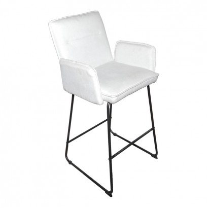 Σκαμπό μπαρ Essential pakoworld ύφασμα λευκό-πόδι μαύρο μεταλλικό 57x64.5x107εκ