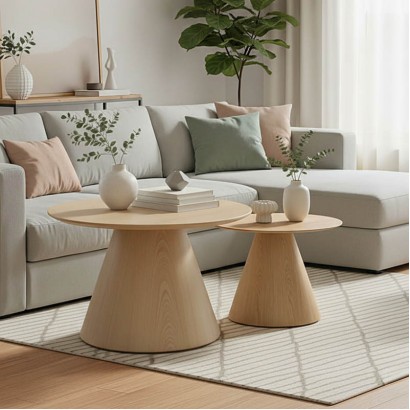 Tραπέζια σαλονιού Donda pakoworld mdf μέταλλο σετ 2τεμ. sonoma