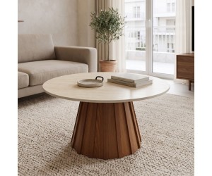 Τραπέζι σαλονιού Franzel pakoworld sintered stone σε όψη τραβερτίνας-mdf σε καρυδι Φ80x40εκ Τραπέζι σαλονιού Franzel pakoworld sintered stone σε όψη τραβερτίνας-mdf σε καρυδι Φ80x40εκ