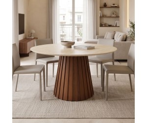 Τραπέζι Franzel pakoworld sintered stone σε όψη τραβερτίνας-mdf καρυδί Φ120x75εκ Τραπέζι Franzel pakoworld sintered stone σε όψη τραβερτίνας-mdf καρυδί Φ120x75εκ