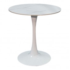 Tραπέζι Balou pakoworld sintered stone σε λευκή απόχρωση με όψη μαρμάρου-βάση λευκό μέταλλο Φ90x73εκ