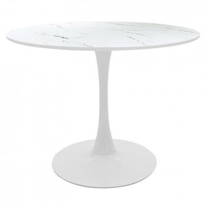 Tραπέζι Balou pakoworld sintered stone σε λευκή απόχρωση με όψη μαρμάρου-βάση λευκό μέταλλο Φ120x73εκ Tραπέζι Balou pakoworld sintered stone σε λευκή απόχρωση με όψη μαρμάρου-βάση λευκό μέταλλο Φ120x73εκ