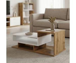 Τραπέζι σαλονιού Nuvele pakoworld sonoma-λευκό 90x50x35εκ