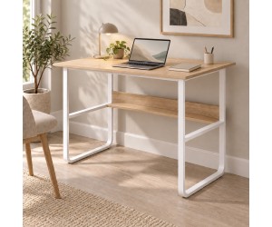 Γραφείο εργασίας Kela pakoworld mdf σε oak απόχρωση με λευκό μέταλλο 100x60x73εκ