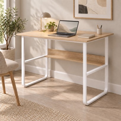 Γραφείο εργασίας Kela pakoworld mdf σε oak απόχρωση με λευκό μέταλλο 100x60x73εκ Γραφείο εργασίας Kela pakoworld mdf σε oak απόχρωση με λευκό μέταλλο 100x60x73εκ
