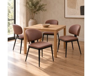 Καρέκλα Leyla pakoworld καφέ PU με μαύρο μέταλλο 46x46x82.5εκ Καρέκλα Leyla pakoworld καφέ PU με μαύρο μέταλλο 46x46x82.5εκ