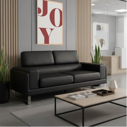 Καναπές Shea pakoworld 3θέσιος pu μαύρο-inox 198x80x87εκ Καναπές Shea pakoworld 3θέσιος pu μαύρο-inox 198x80x87εκ