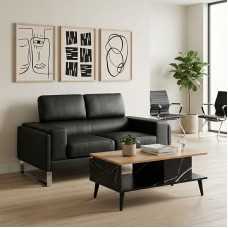 Καναπές Shea pakoworld 2θέσιος pu μαύρο-inox 158x80x87εκ Καναπές Shea pakoworld 2θέσιος pu μαύρο-inox 158x80x87εκ