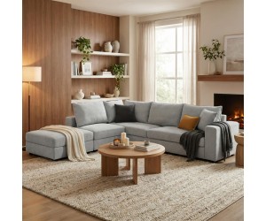 Πολυμορφικός καναπές Navaro pakoworld ύφασμα γκρι 281x256x85εκ Πολυμορφικός καναπές Navaro pakoworld ύφασμα γκρι 281x256x85εκ