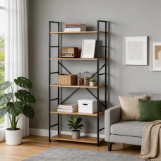 Βιβλιοθήκη Manlo pakoworld oak με μαύρο μέταλλο 58.6x23.5x144εκ Βιβλιοθήκη Manlo pakoworld oak με μαύρο μέταλλο 58.6x23.5x144εκ