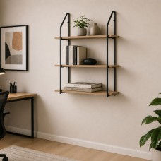 Ραφιέρα τοίχου Fema pakoworld oak με μαύρο μέταλλο 60x20x80εκ Ραφιέρα τοίχου Fema pakoworld oak με μαύρο μέταλλο 60x20x80εκ