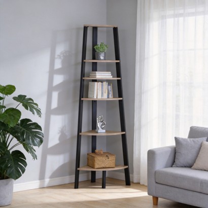 Γωνιακή βιβλιοθήκη Arvia pakoworld oak με μαύρο μέταλλο 53.4x37.8x160.3εκ Γωνιακή βιβλιοθήκη Arvia pakoworld oak με μαύρο μέταλλο 53.4x37.8x160.3εκ